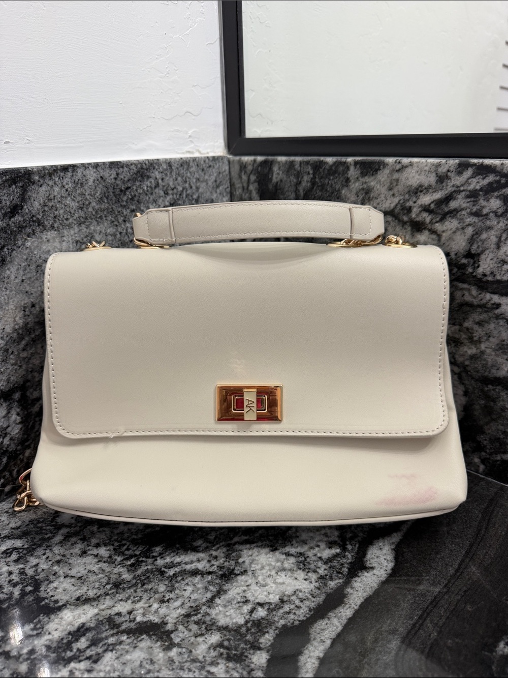 Anne Klein Cream Satchel with Gold-Tone Turnlock